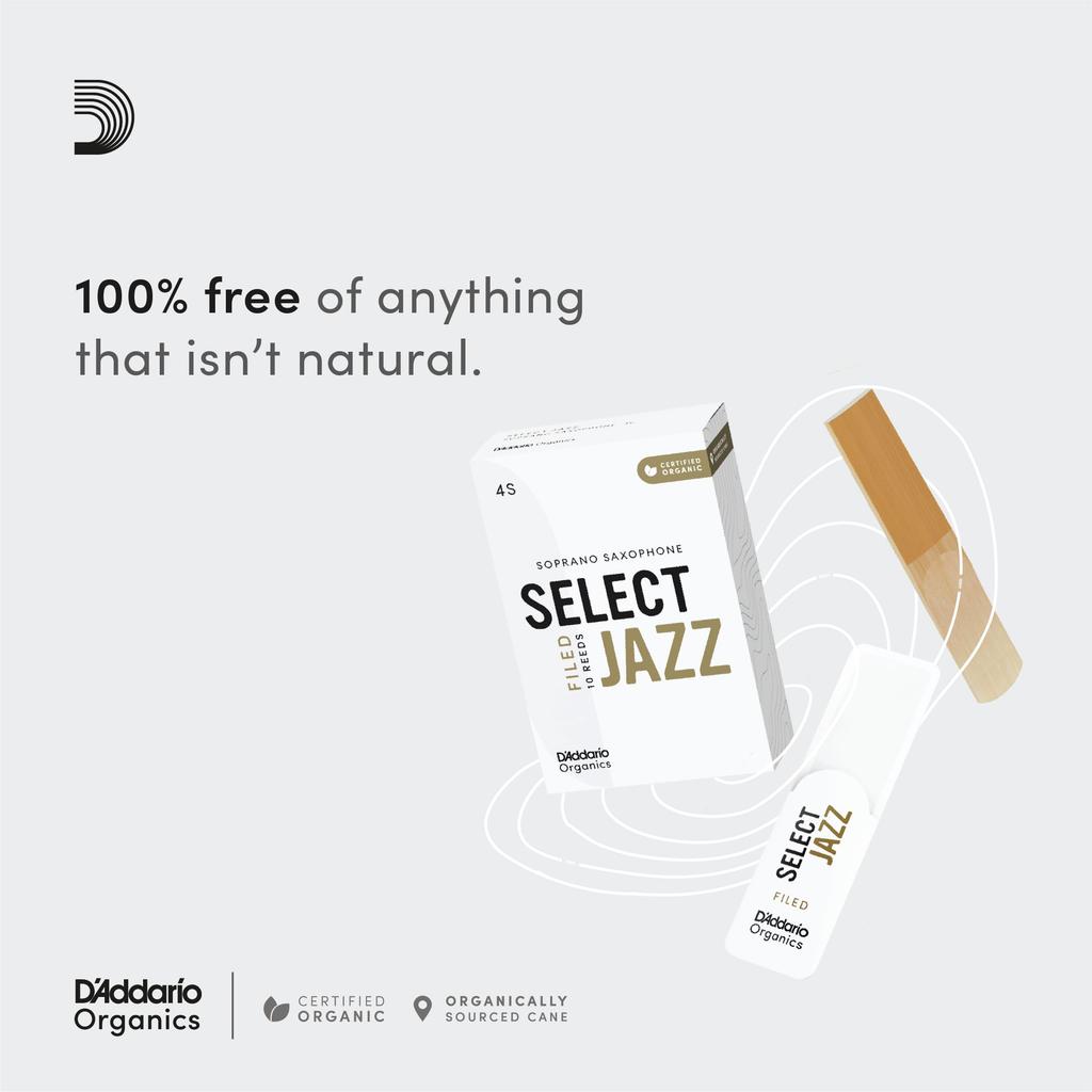 WoodWinds Select Jazz Field Трости для саксофона-альта USDA Organic ORSF03ASX3S D'Addario, Сертифицированные, [Жесткость 3S], Упаковка 3 шт.