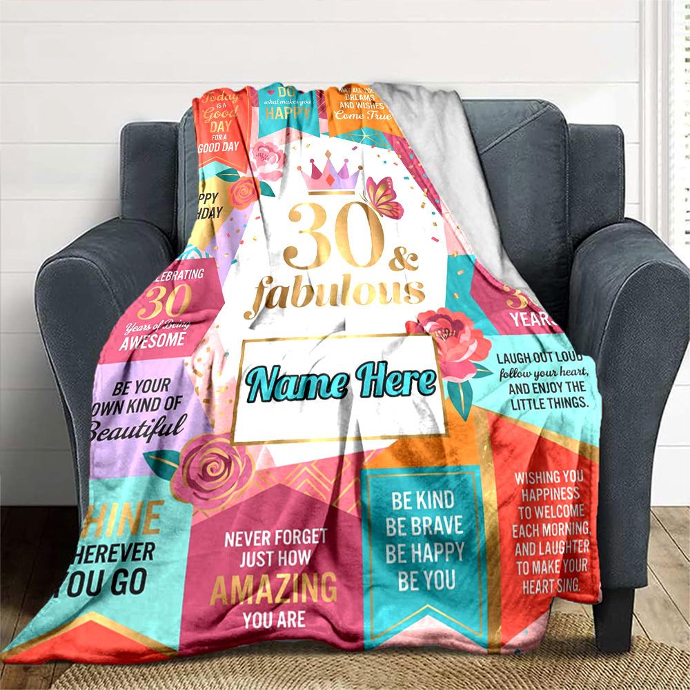 Happy 30Th Birthday Customize Your Name Blankets Comfortable Soft Lightweight Multiseason Blanket For Picnics Sofas Offices Beds Living Rooms Perfect