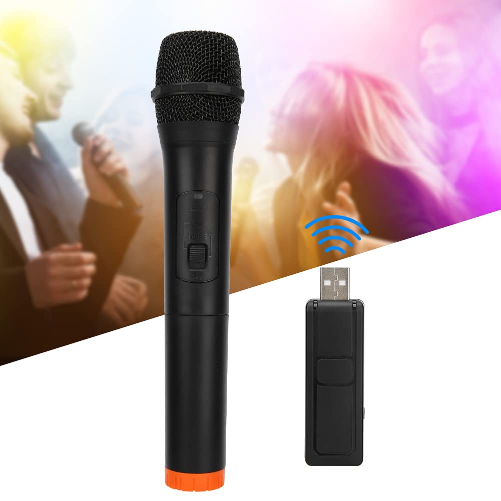 Qiilu Wireless Microphone for Karaoke Handheld VHF USB Receiver Black ABS Plastic Professional Universal