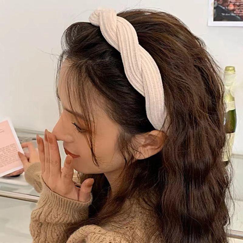 New Simple Wide Side Edge Fabric Hair Band Women Fashion Korean Retro Braided Headband Solid Knot Hoop Girls Hair Accessories