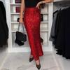 Maxi Skirt High Waist Solid Color Long Skirt with Shiny Sequin Decoration Home Commuting Street Leg-lengthening Skirt