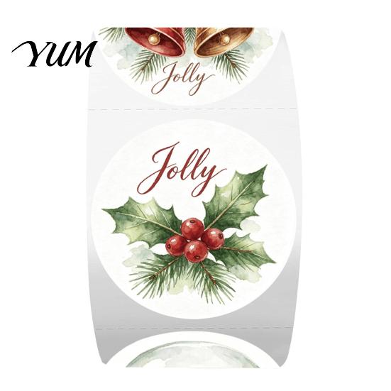 Continuous Roll Sealing Decals Christmas Round Stickers, Nordic Style Watercolor Decorative Labels, Self Adhesive Xmas Holiday Envelope for