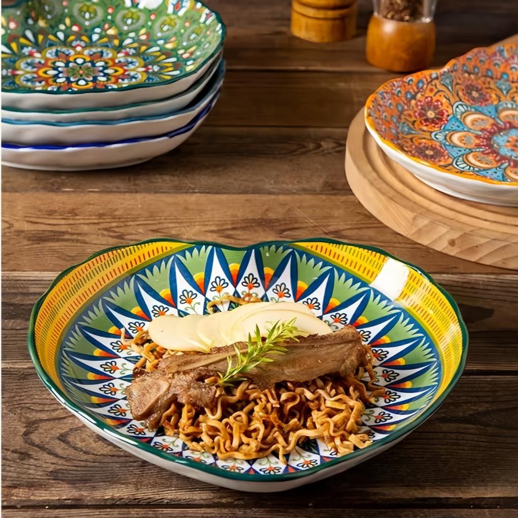 Bohemian Ceramic Love Plate High Value Household Creative Vegetable Plate Fruit Plate Steak Plate All Season Applicable Tablewar