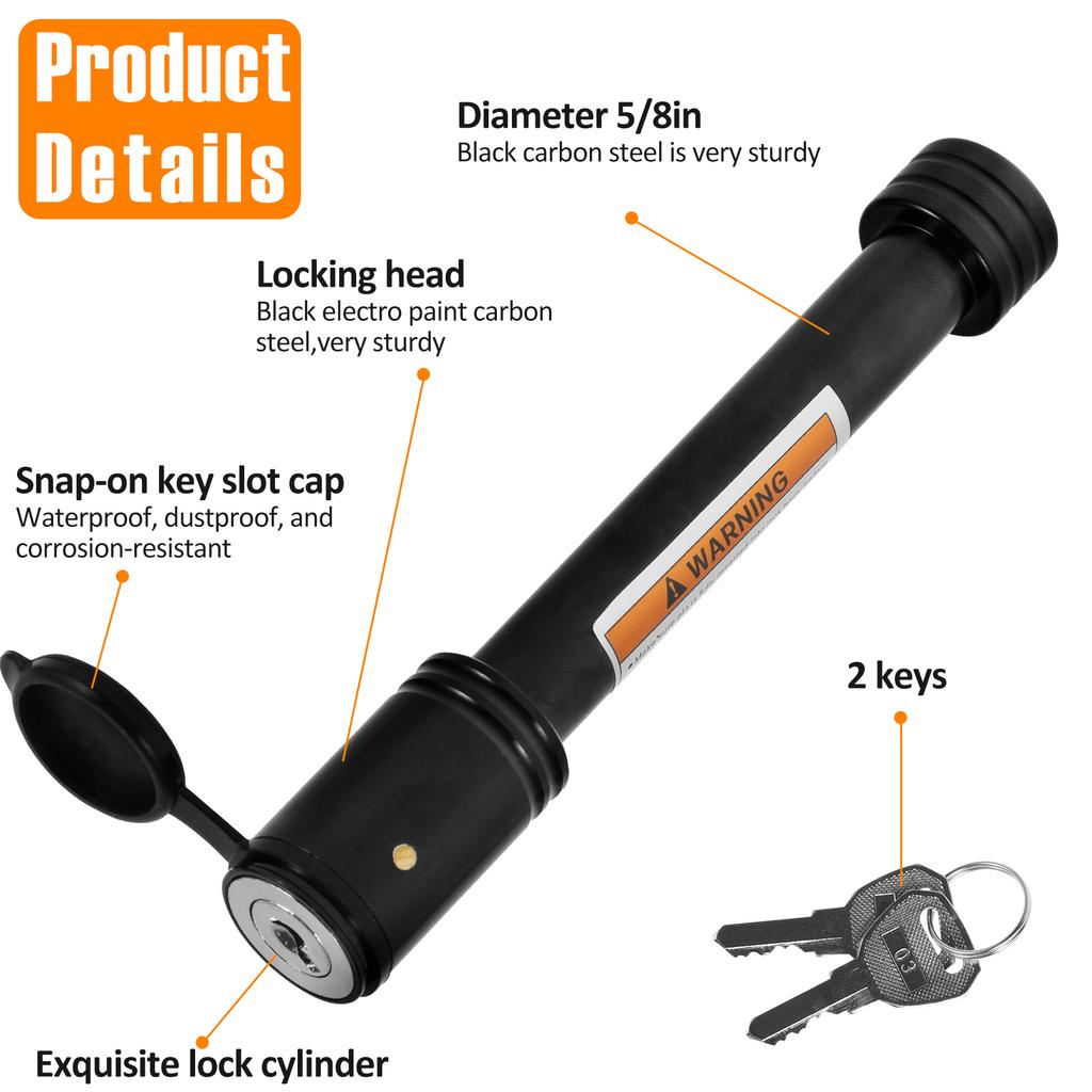 Trailer Hitch Lock 5/8 Inch Carbon Steel Towing Hitch Receiver Lock Anti-Theft Waterproof Hitch Receiver Pin Lock Fits 2" Thread Lock3