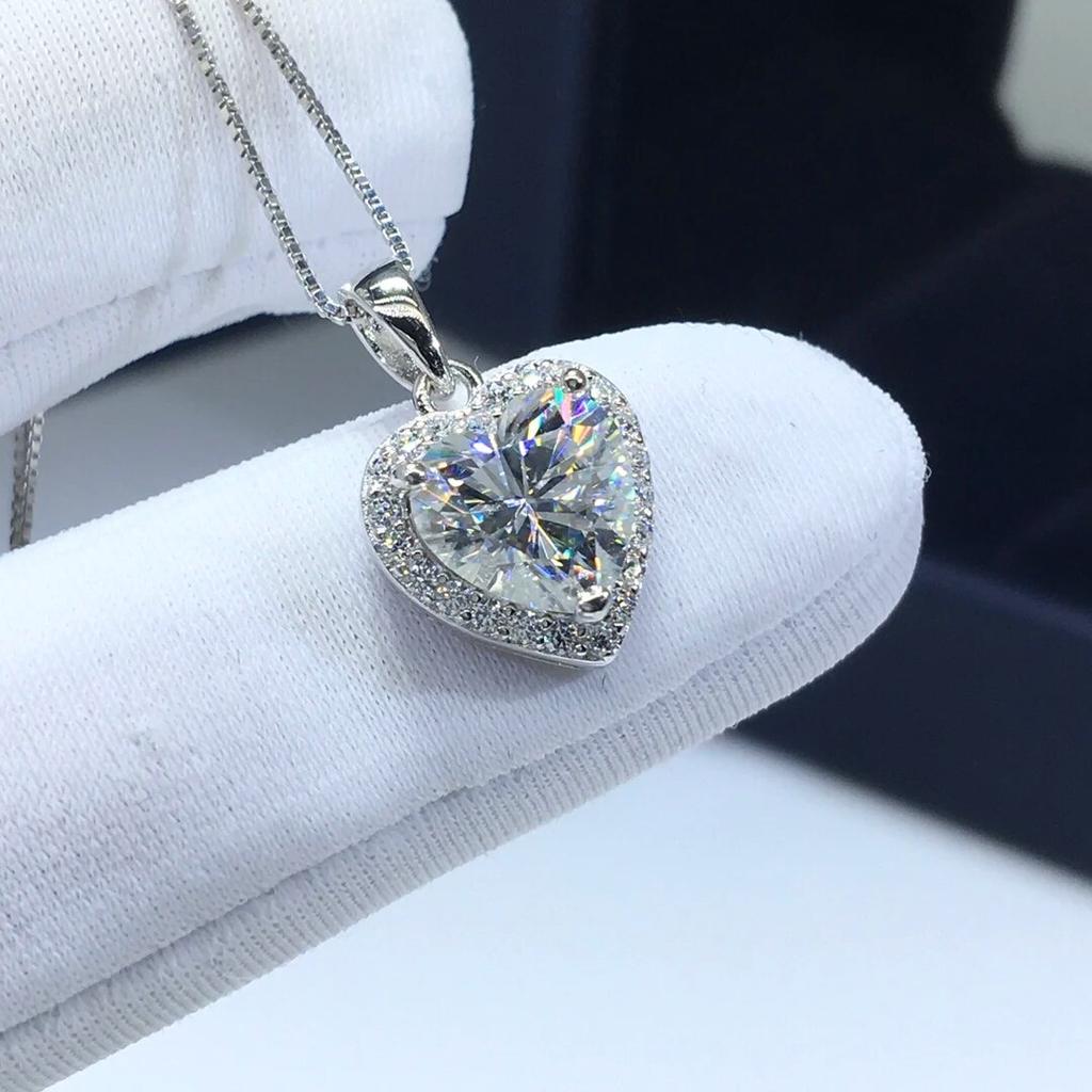 Серебро 925, оригинальный 2-каратный бриллиант бриллиантовой огранки, проба прошлого D, цвет сердца, муассанит, свадебный кулон, ожерелье, ювелирные изделия из драгоценных камней
