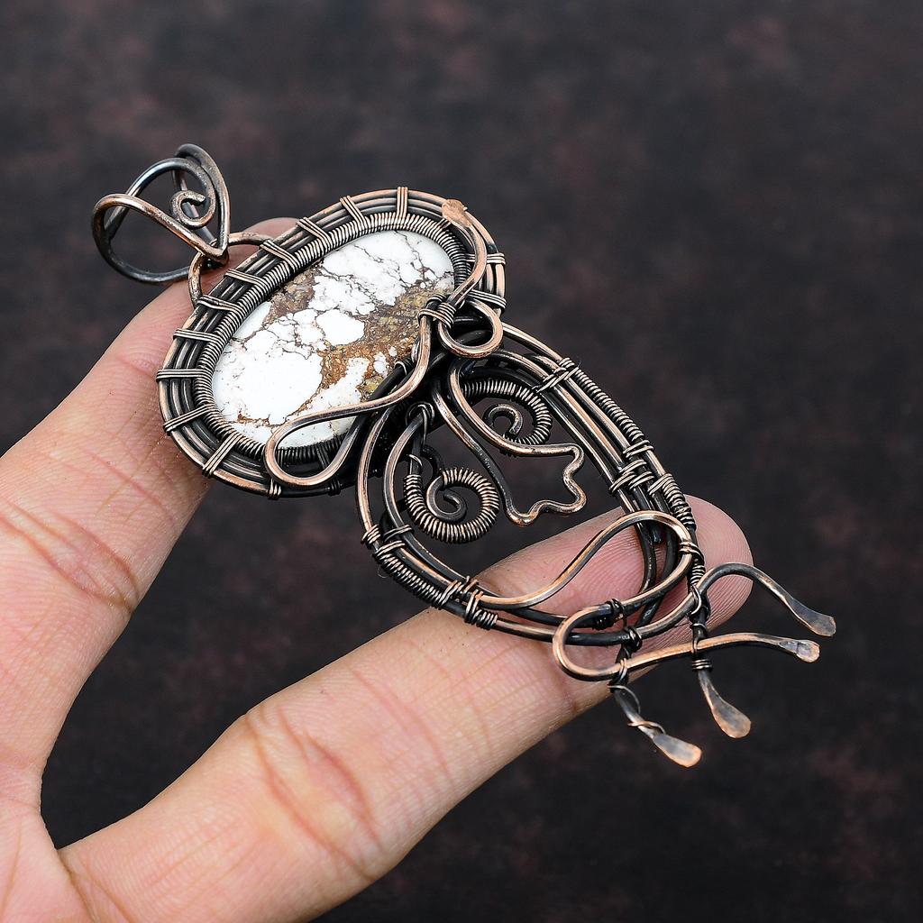Подвеска Wild Horse Magnesite, обернутая медной проволокой, ювелирное изделие, оригинальный кулон из драгоценных камней, ювелирное изделие ручной работы, обернутая медной проволокой, подарок для него
