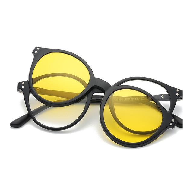 5 в 1 Магнитные Солнцезащитные Очки Женские Очки на Зажиме Мужские Круглые Оптические Очки для Чтения Солнцезащитные Очки для Вождения F