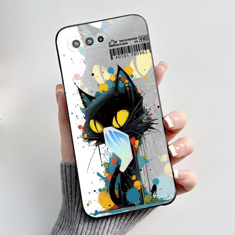 Чехол для Asus ROG Phone 5 5s ZS673KS I005DA I005DB ZS676KS Чехол Эстетичный Модный Милый Кот Мягкий Силикон Черный ТПУ Задняя Крышка