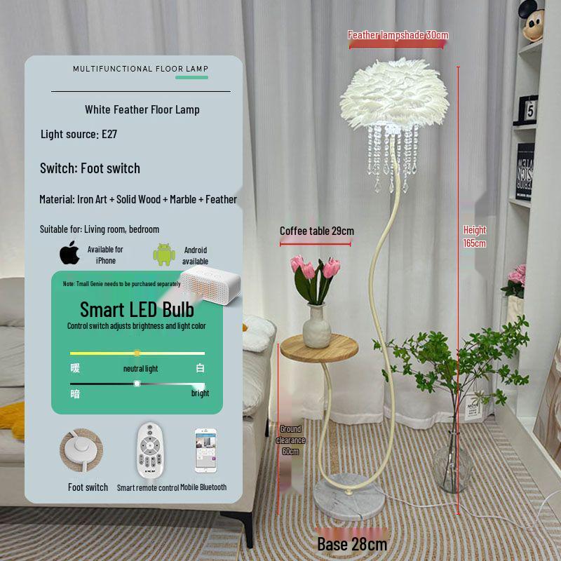 Элегантный хрустальный напольный светильник «Перо» с местом для хранения в виде приставного столика - Идеально для гостиной или спальни