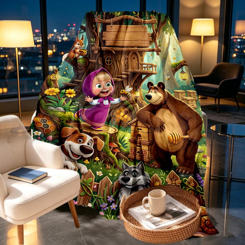 Masha and the Bear Print Blanket - Soft & Comfortable, for Bedroom, Travel, Sofa, Home Decoration - Birthday Christmas Gift for Friend