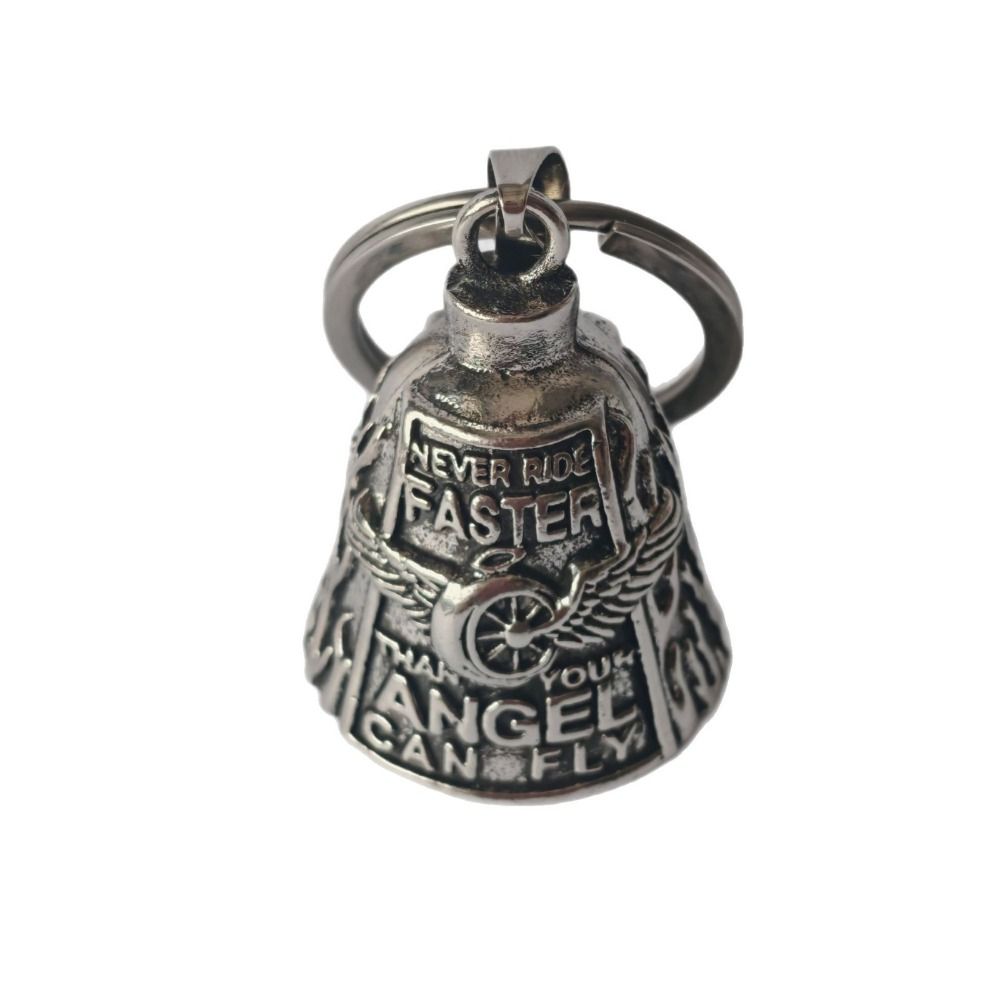 Vintage 3D Design Motorcycle Guardian Bell Retro Punk Style Biker Good Luck Charm Alloy Wing Design Evil Spirit Trap Bell Men