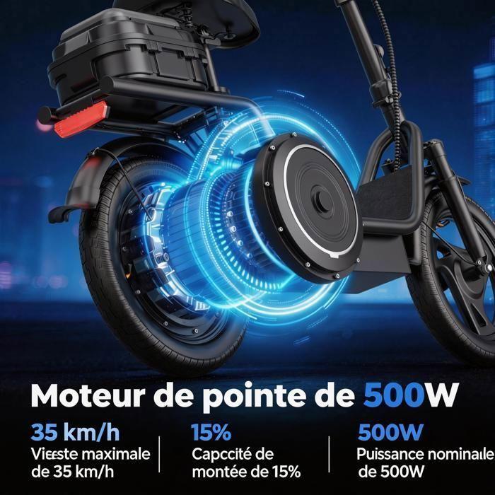 Trottinette électrique avec siège - Moteur 500W - Autonomie MAX 64km - Vitesse 35 km/h - 20.8 Ah - Deux roues 14"