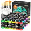 Acrylic Paint Metallic 30 Color Set Acrylic Pigment Quick Drying Waterproof Durable 60ml 10 Brushes with Palette Suitable for For Children