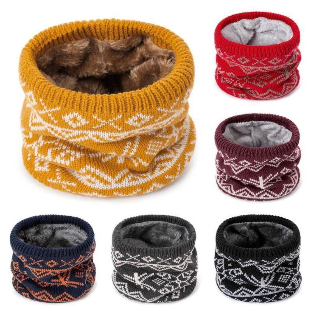 Windproof Fleece Muffler Snowflake Warm Neck Warmer Face Mask Winter Knitted Scarf Outdoor