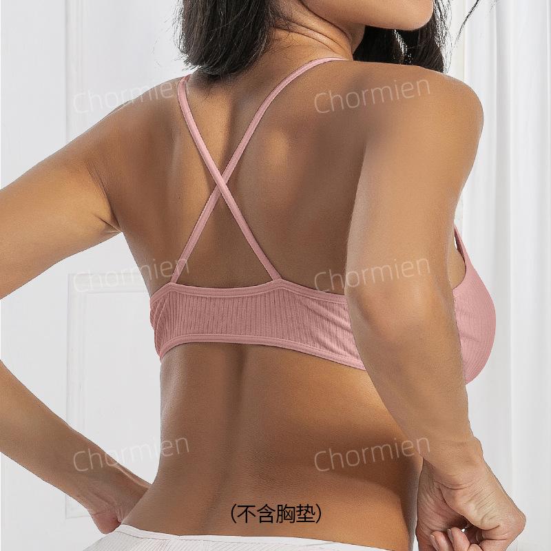 Спортивный ветрозащитный женский съемный дышащий хлопковый с резьбой удобный без косточек на бретельках скрещивающиеся на спине бюстгальтер женский