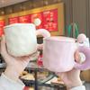 Contrast Color Mug Girls High Value Cups for Household Drinking Water Ceramic Cup with Lid and Spoon Couple Water Cup