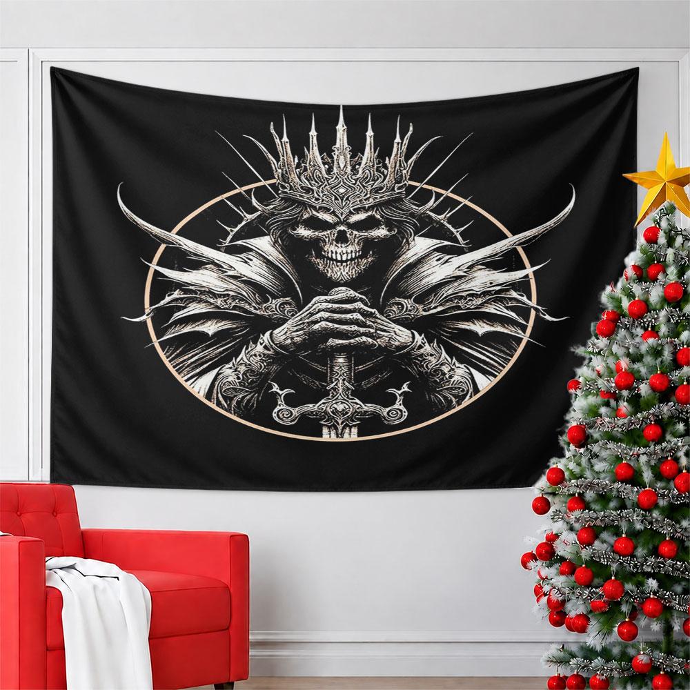 "Skeleton King with Crown and Sword" Pattern Wall Hanging Tapestry Decorative Tapestry Home Decor for Bedroom and Living Room