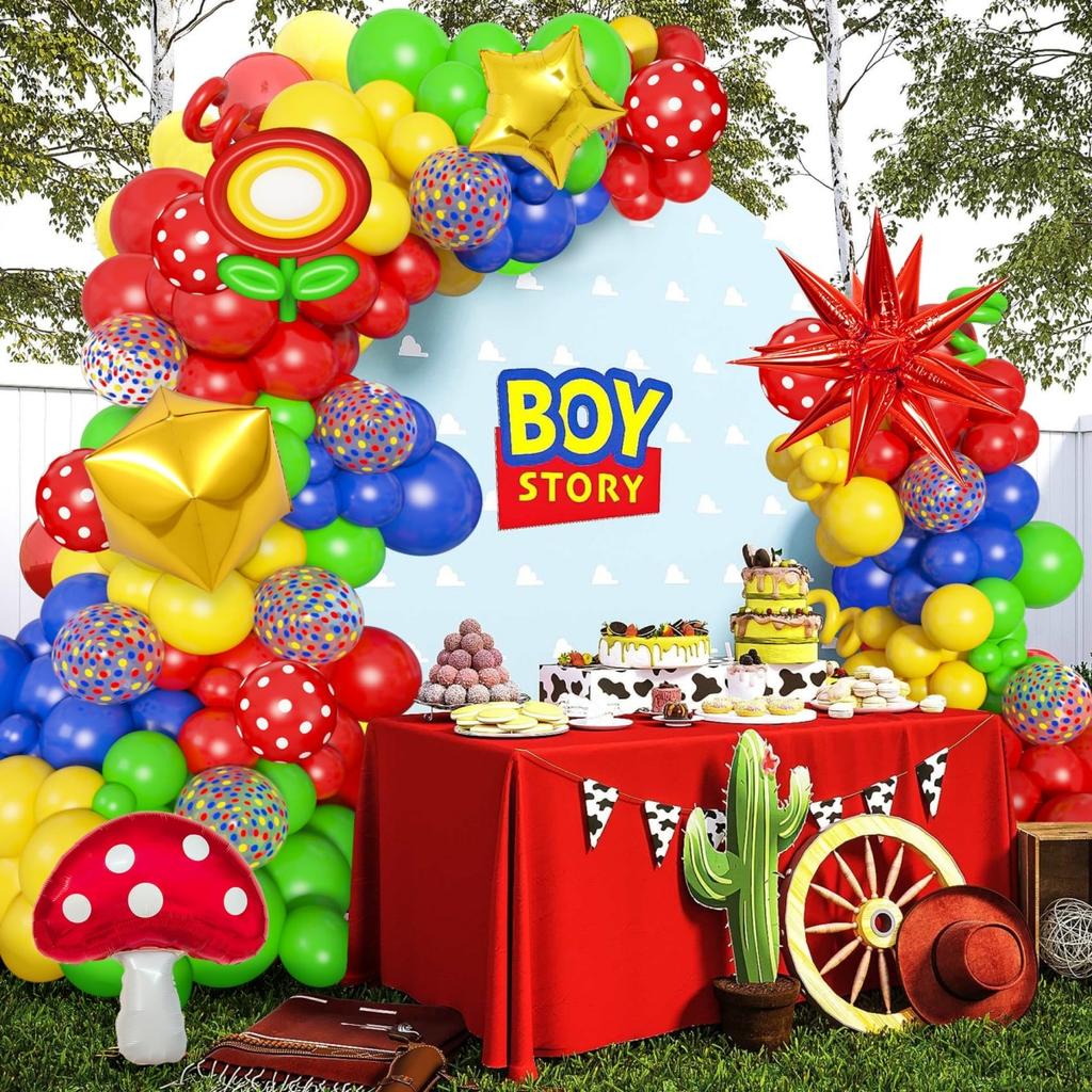 Super Theme Red Yellow Green Star Cloud Mushroom Foil Balloon Garland Baby Shower Kids Birthday Party Decoration Supp