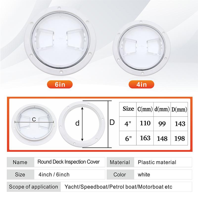 4 6 Inch Round Deck Plate Marine Boat Inspection Hatch Cover Plate Cut Out ABS Plastic Anti-corrosive Boat Deck Hatch Custom