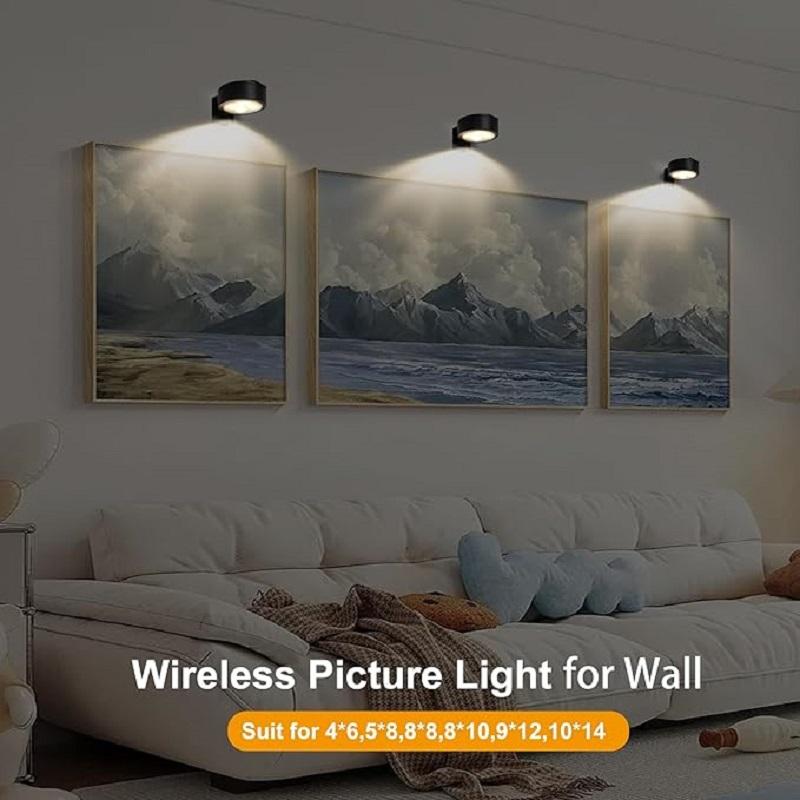 3Pcs Battery Operated Picture Light For Wall LED Painting Light With Remote Dimmable And Timer Wireless Wall Decor Puck Lights