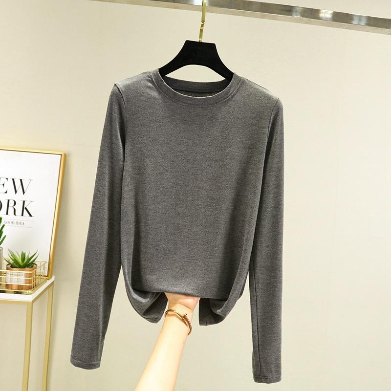 Модальная однотонная базовая футболка с круглым вырезом и длинными рукавами, женские осенние футболки, универсальные футболки, майка больших размеров