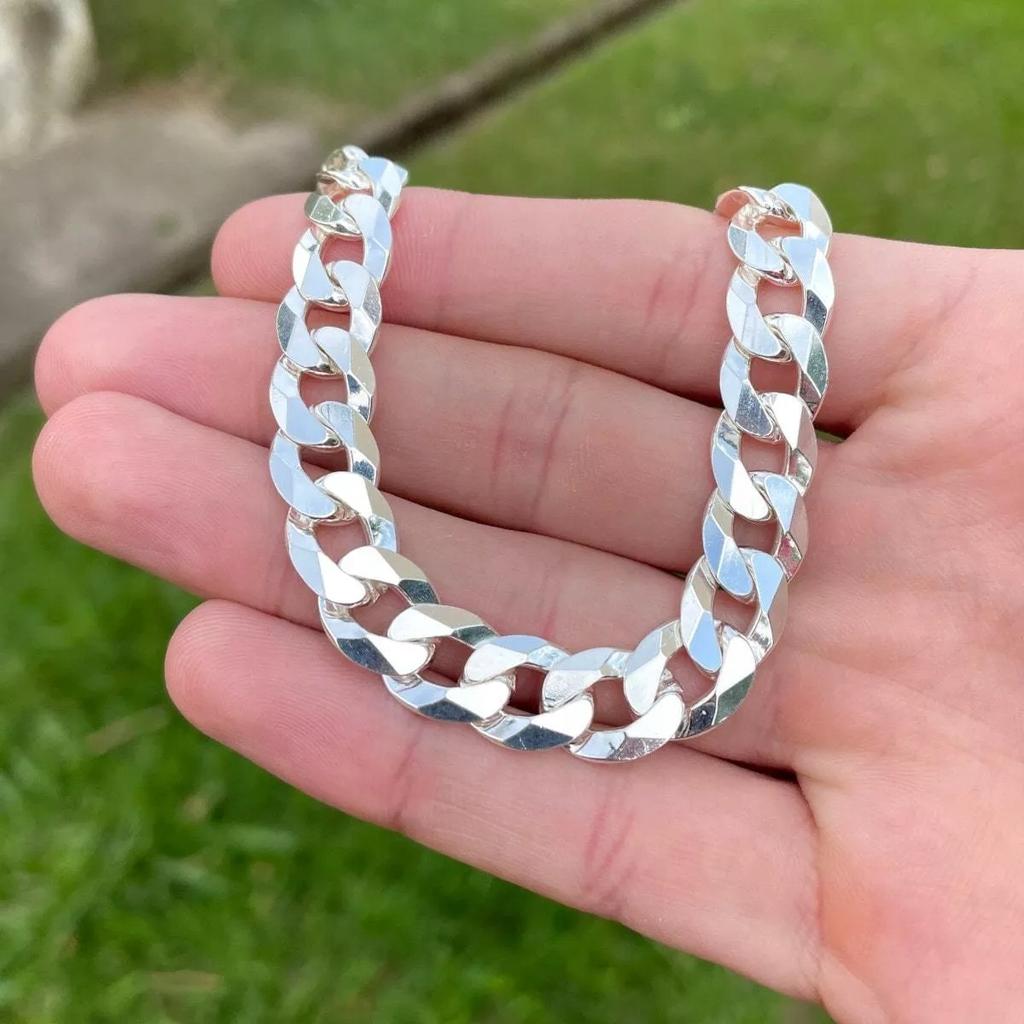 THICK Silver Men' Bracelet 6mm/23cm DIAMOND PLATED SILVER 925