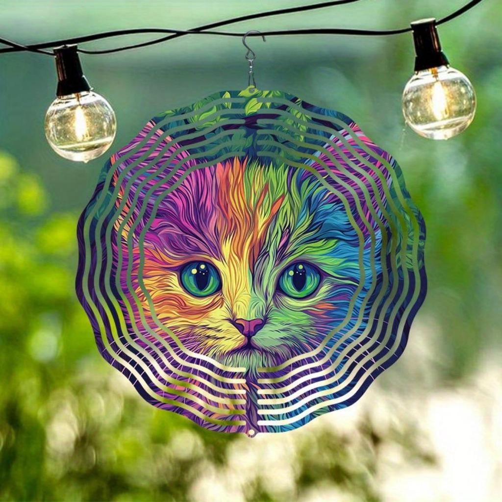 Очаровательный красочный котенок, ветряной спиннер, колокольчик ветра, 2D, металлический, для сада, патио, уличный подвесной орнамент для Дня благодарения, Рождества