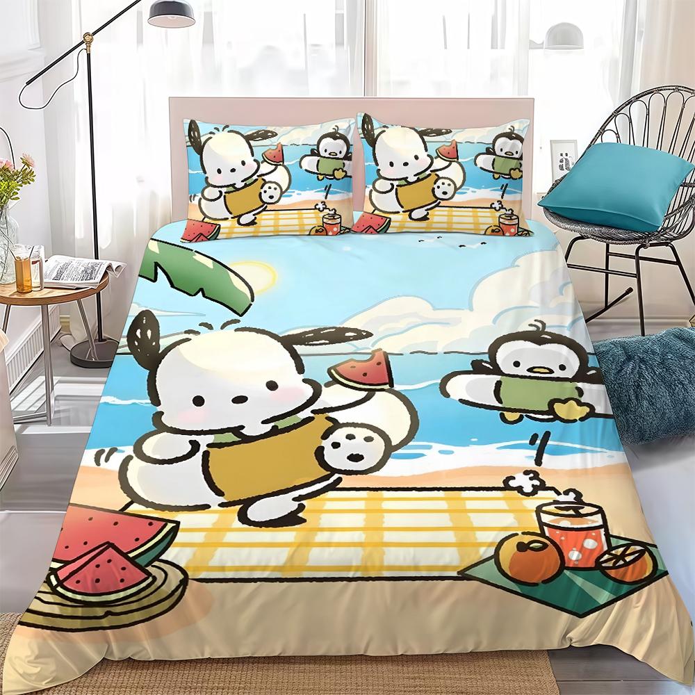 Милый комплект постельного белья с P-Pochacco, домашний стиль, мягкий хлопок для стирки, кровать, комплект из 3 предметов, подарок для студенческого общежития