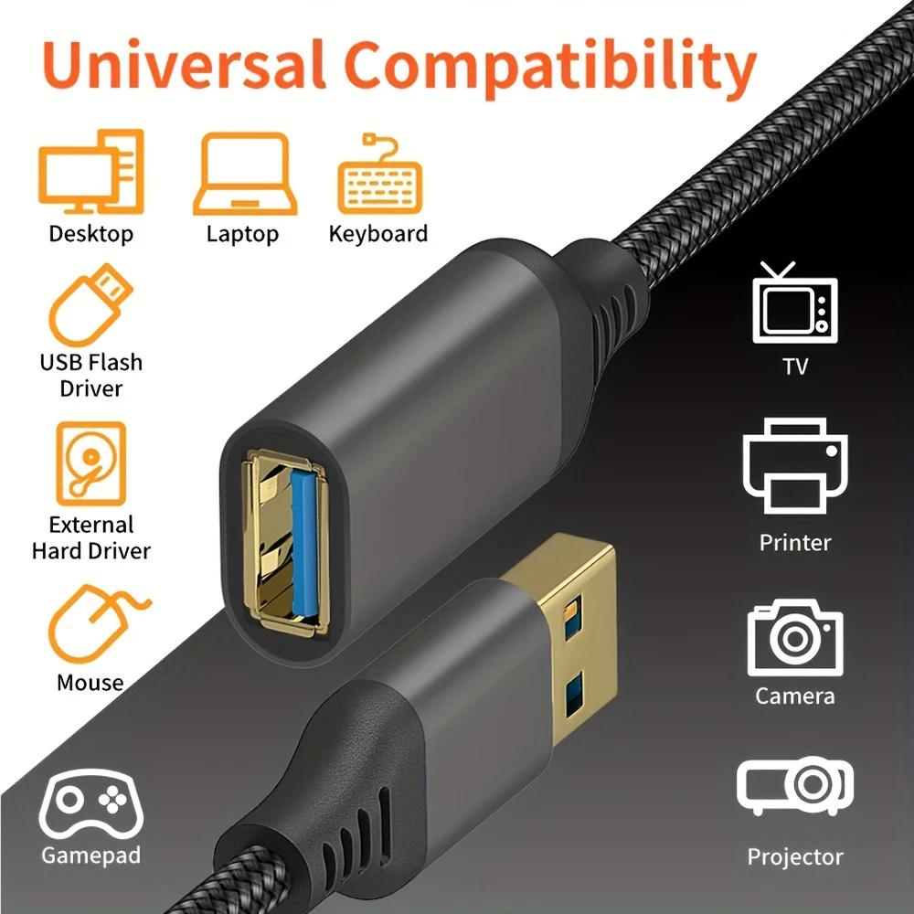 Нейлоновый плетеный кабель USB 3.0 папа-мама для высокоскоростной передачи данных, удлинительный кабель для компьютера, камеры, принтера 0.5м 1м 2м 3м 5м