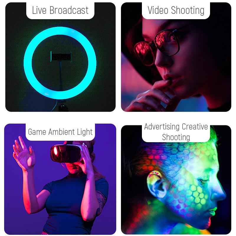 11-дюймовая RGB кольцевая лампа для селфи со штативом и держателем для телефона, регулируемая светодиодная кольцевая лампа для прямых трансляций/макияжа/YouTube/фотографии