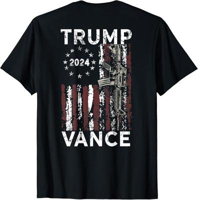 Trump Vance 2024 US Flag Vintage (Print On Back) T-Shirt , Unisex Cotton Tee