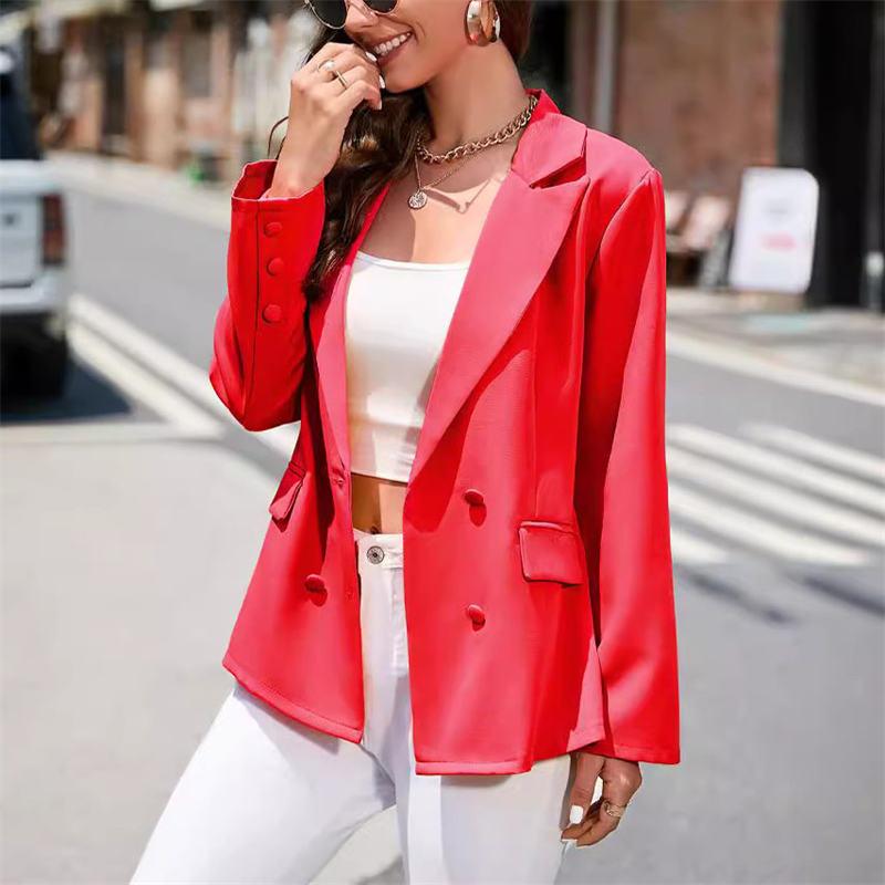 Маленький костюм женская одежда длинный рукав новый отложной воротник однотонная куртка