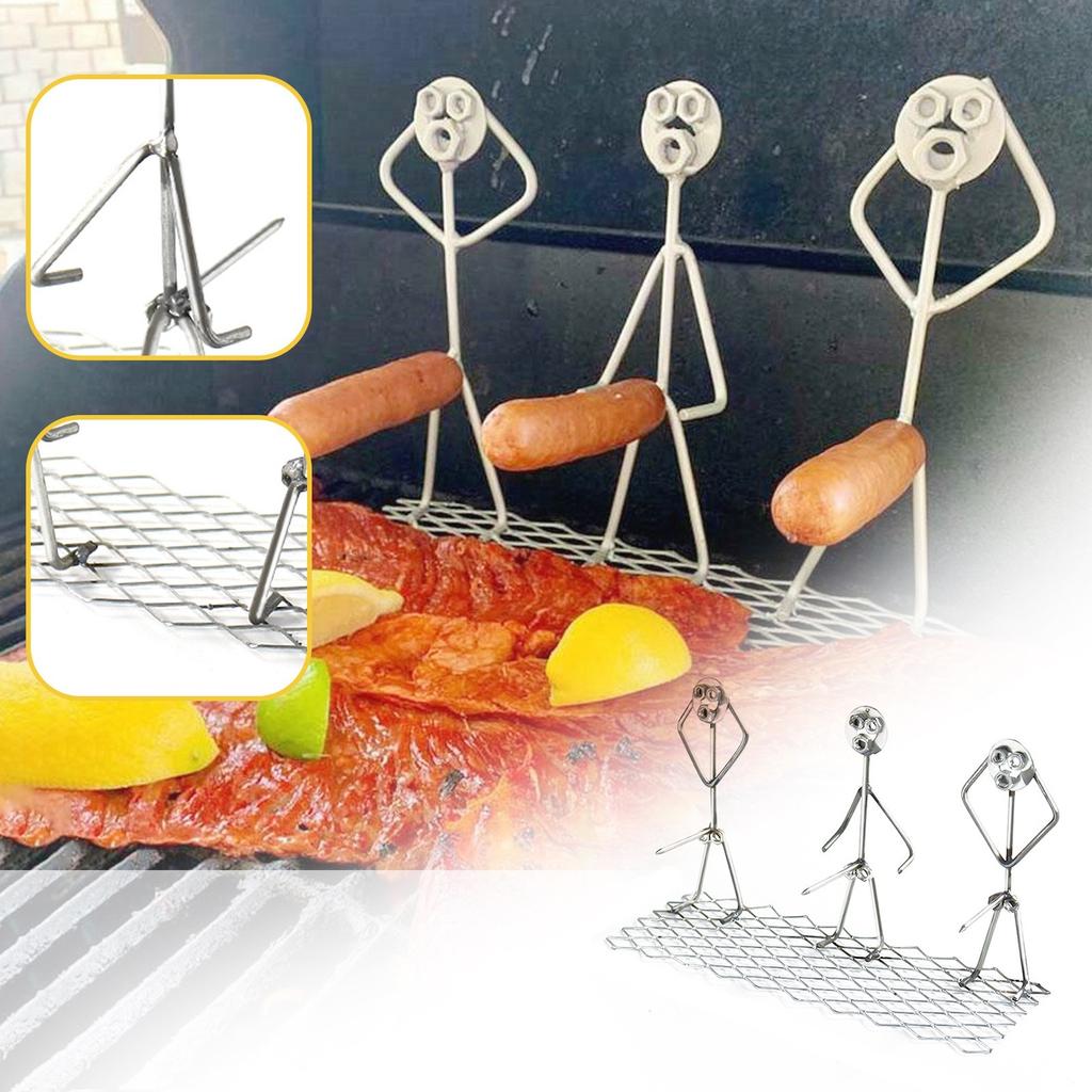 Metal Art Sculpture Set Three People Standing on Grill Mesh Handmade Decorative Barbecue Hot Dog Cooking Tool Figurines