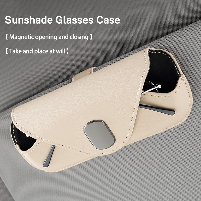 RPO5 Leather Car Magnetic Glasses Storage Case Sun Visor Flip Eyeglasses Organizer Box For Mercedes Benz GLC GLA GLB GLE GLS Sticker
