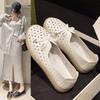 Мода 2024 Лето Новый Стиль Модные и Удобные Лоферы Полые Сандалии Плоская Подошва Женские Рабочие Туфли Повседневная Обувь на Платформе