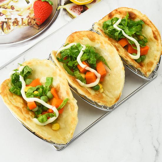 Stainless Steel Taco Holder Stands for 3 Tacos Rust-Proof Taco Tray Plates for Crispy Shells Heat-Resistant Burrito Stand for Holidays Outings