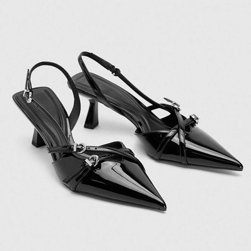 Модные женские босоножки 2024 года, новые модные летние брендовые дизайнерские босоножки на низком каблуке, сексуальные с острым носком, из искусственной кожи, однотонные туфли для вечеринок