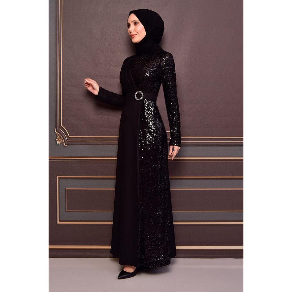 Женская одежда, вечернее платье, модное длинное вечернее платье из крепа с блестками и поясом, хиджаб 2516