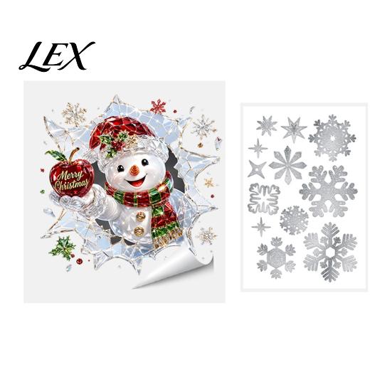 Durable Holiday Window Art 2Pcs Stained Glass Style Christmas Clings, Double?Sided Printed Xmas Static Self Adhesive Seasonal Decor Decals, Snowman