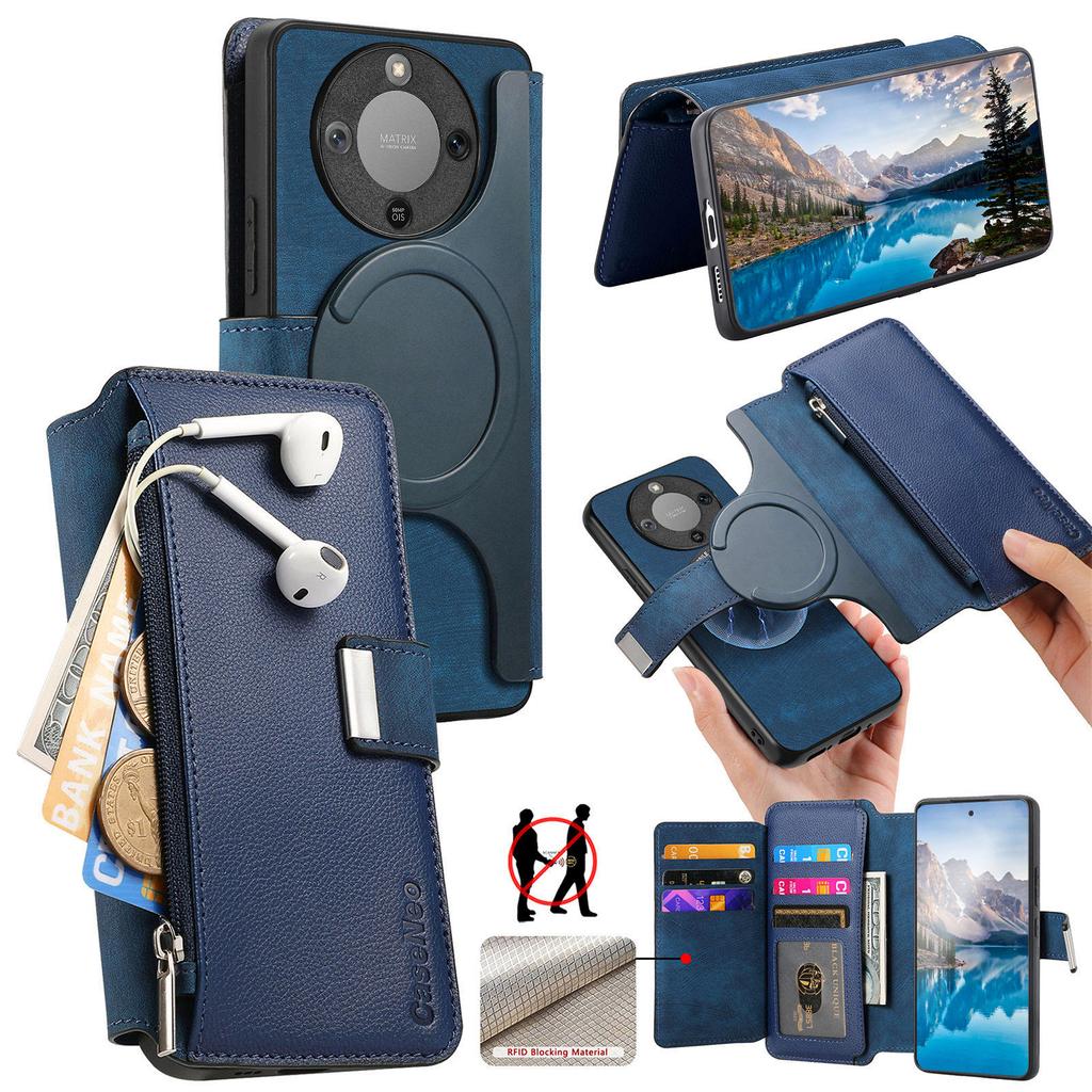 CASENEO MW-02 Phone Case For Honor Magic8 Lite 5G / X9d 5G / X70 5G Detachable Magnetic Leather Flip Cover