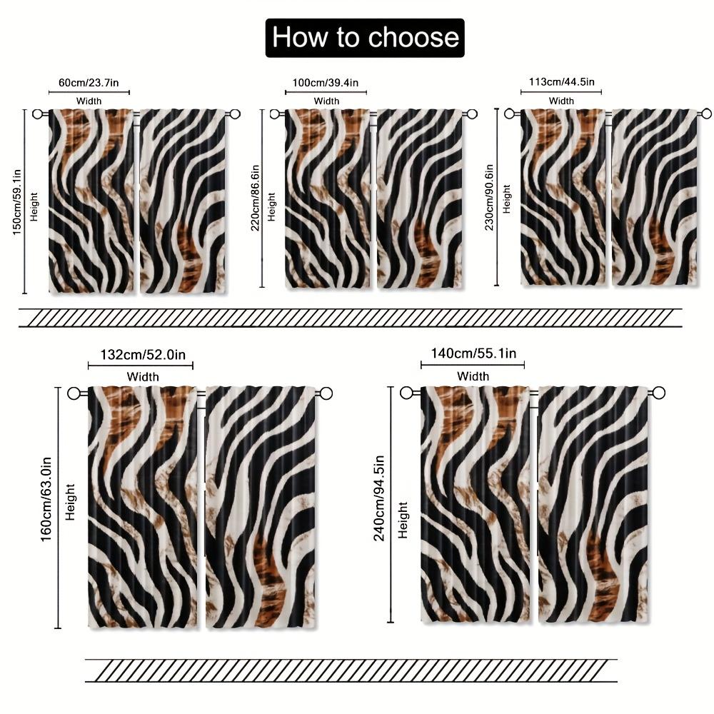 2 шт. Светофильтрующие шторы с тигровым принтом - Полупрозрачные оконные занавески с карманной лентой   Черно-белые оконные украшения с животным принтом для