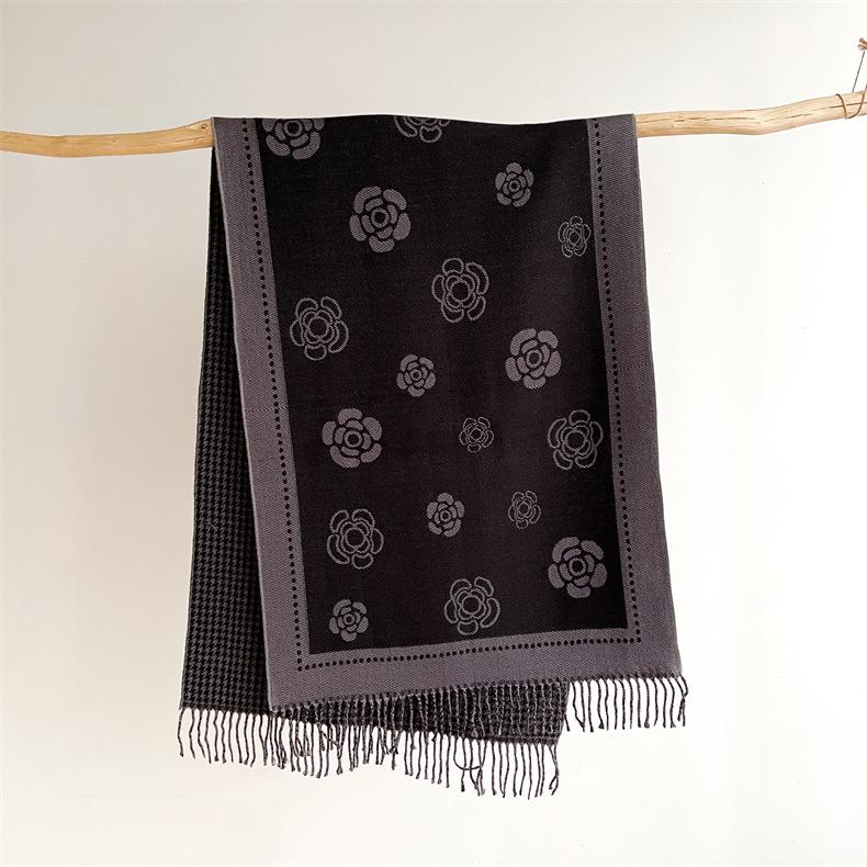 2024 Autumn/Winter New Color Blocked Imitation Cashmere Women'S Tassel Shawl Thickened Warm Double Sided Jacquard Wool Scarf