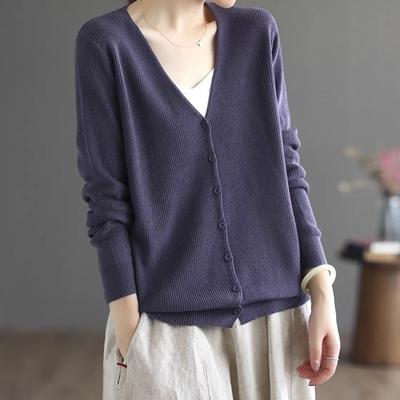 Свитера Пальто Кардиган для Женщин Осень Большой Размер Винтажный Свободный Длинный Рукав Вязаный Кардиган Свитера Куртка