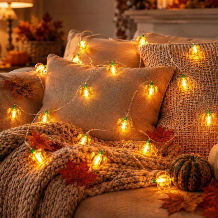 Guirlande lumineuse - AIMOONSA - Guirlande citrouilles - 2 m - 20 LED - À piles (2x AA)