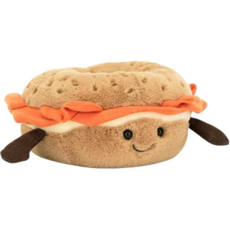 Jellycat Забавная сумка для еды Багельный компаньон Кукла для комфорта Плюшевая кукла Высота 7 см Длина 14 см
