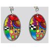 [R6456] - Artisanal Earrings 'Columbine & Harlequin' Multi-colored Silver (oval) - 25x15mm