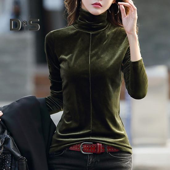 Женские топы с высоким воротником и длинным рукавом, стандартный крой, пуловер, верхняя часть, осень-зима, утолщенная бархатная блузка
