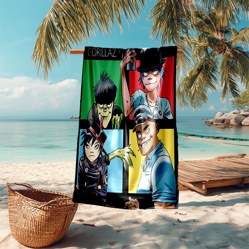 proof beach towel with Gorillaz band pattern - soft,absorbent,quick-drying,machine washable - perfect for swimming,camping,bathing
