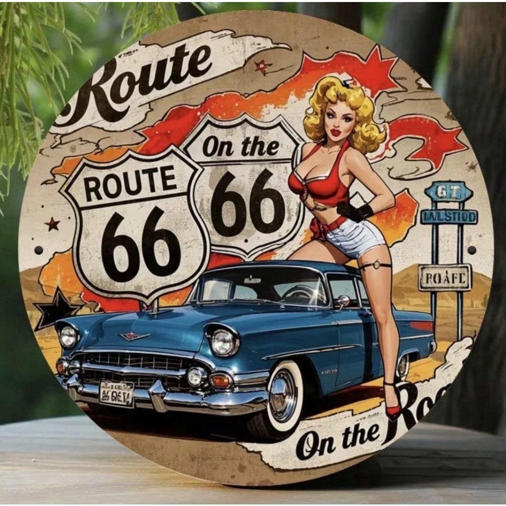 Винтажная металлическая табличка Route 66 Ретро Гараж Мужская берлога Настенный декор Жестяное искусство