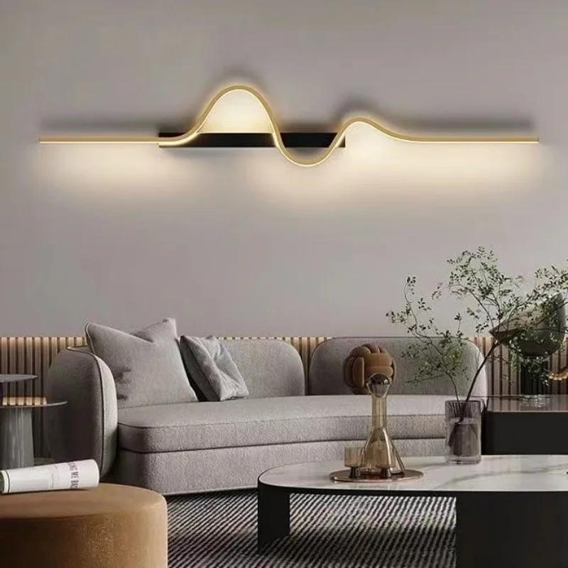 Simple Long Wave Wall Lamp Modern Light Luxury Room TV Background Wall Lamp Bedroom Living Room LED Wall Lamp Lighting Fixture